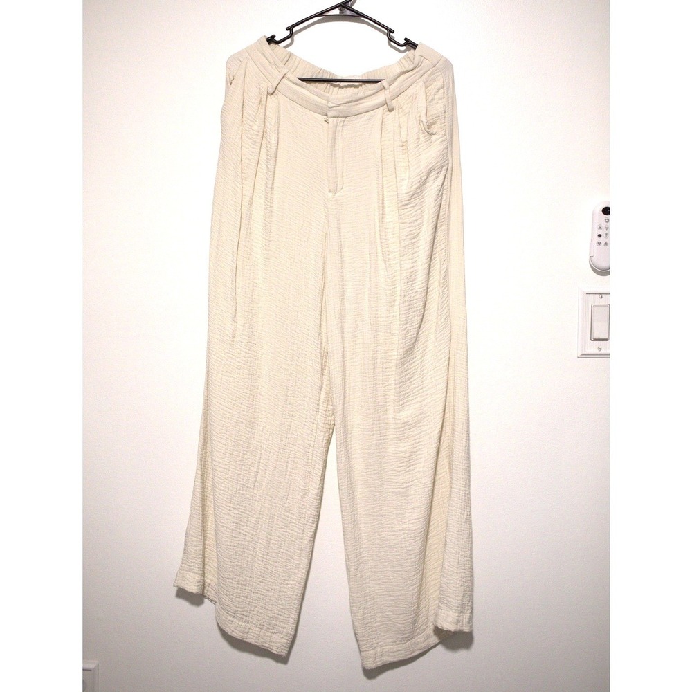 A New Day Womens Cream Textured Gauze Wide Leg Pants High Rise Size 8 - Picture 1 of 6